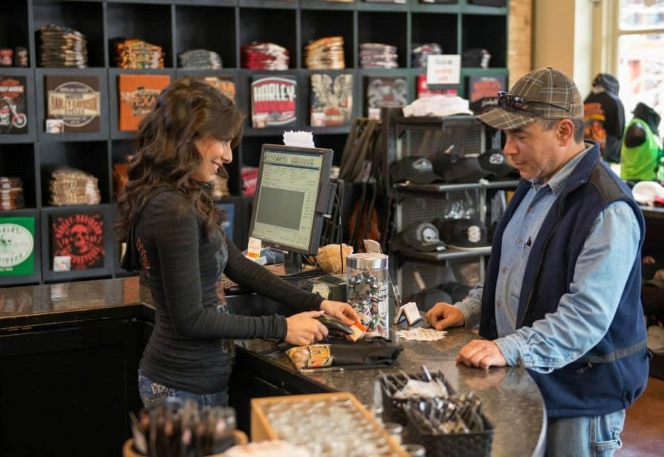 Person checking out with cashier